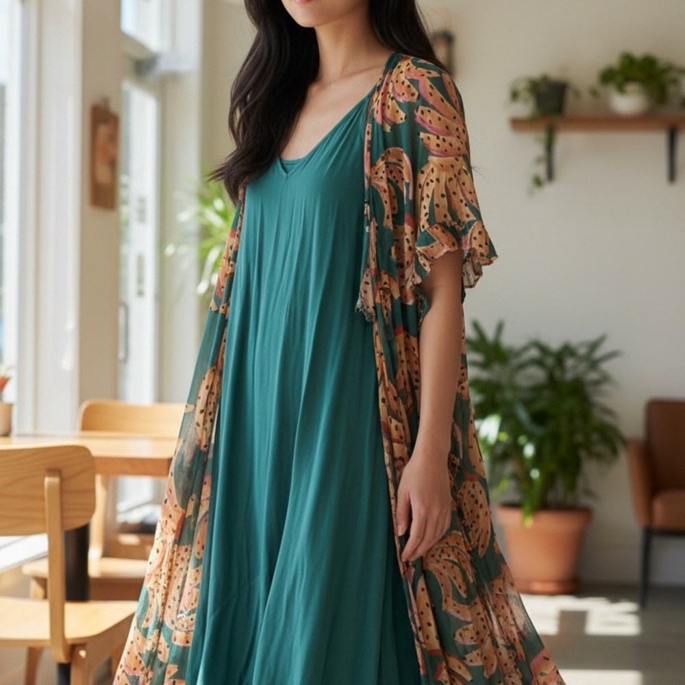 Elegant and fun Teal and‎ Peach Women's Dress
